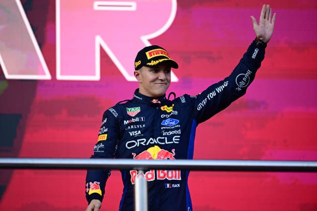 F1 Grand Prix of Azerbaijan Isack Hadjar of Red Bull Racing celebrates his third place during the Formula 1 Azerbaijan Grand Prix at the Baku City Circuit in Baku, Azerbaijan, on September 26, 2026. Baku Caucasus Azerbaijan  Copyright: xAndreaxDiodatox originalFilename:diodato-azerbaij260926_npWKK.jpg