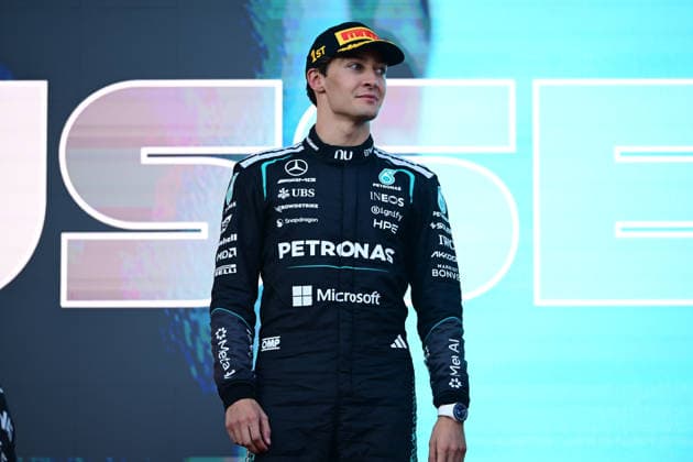 F1 Grand Prix of Azerbaijan George Russell of Mercedes-AMG Petronas celebrates his victory during the Formula 1 Azerbaijan Grand Prix at the Baku City Circuit in Baku, Azerbaijan, on September 26, 2026. Baku Caucasus Azerbaijan  Copyright: xAndreaxDiodatox originalFilename:diodato-azerbaij260926_npY4q.jpg