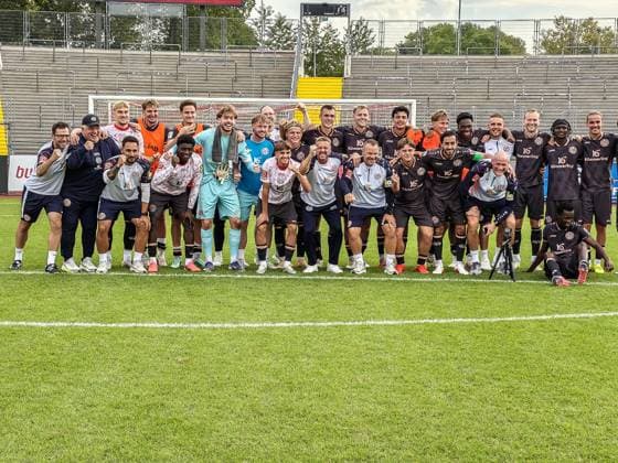 September 26, 2026 xkhx Kassel, Auestadion, Regionalliga Southwest, 2026–2027 Season, KSV Hessen Kassel vs. FSV Mainz 05 II. Wild celebrations by FSV Mainz 05 II after the victory.