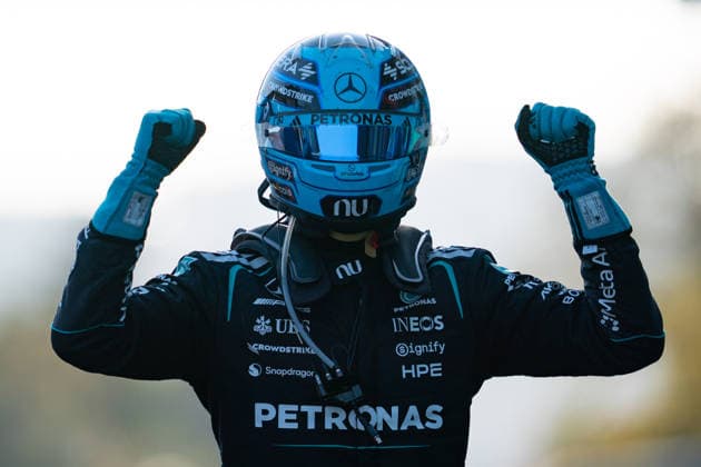 September 26, 2026, Baku, Azerbaijan: British driver GEORGE RUSSELL (Mercedes-AMG F1 Team) celebrates after winning the F1 Grand Prix of Azerbaijan at Baku City Circuit in Baku, Azerbaijan. Formula 1 2026: Azerbaijan Grand Prix - Russell Wins  - ZUMAg147 20260926_fap_g147_044 Copyright: xJamesxGasperottix
