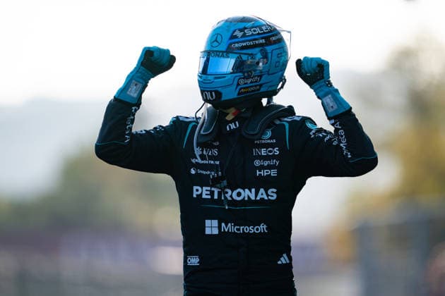 September 26, 2026, Baku, Azerbaijan: British driver GEORGE RUSSELL (Mercedes-AMG F1 Team) celebrates after winning the F1 Grand Prix of Azerbaijan at Baku City Circuit in Baku, Azerbaijan. Baku Azerbaijan - ZUMAg147 20260926_fap_g147_037 Copyright: xJamesxGasperottix