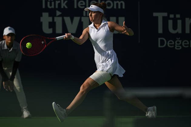 Ankara Open WTA, Tennis Damen 125 Tennis Tournament ANKARA, TURKIYE - SEPTEMBER 26: Berfu Cengiz and Deniz Dilek (not seen) compete during the singles semifinal of the Turk Telekom Ankara Open WTA 125 tennis tournament hosted by Topspin Tennis Academy Bilkent in Ankara, Turkiye, on September 26, 2026. Harun Ozalp Anadolu Ankara Turkey. Editorial use only. Please get in touch for any other usage.  Copyright: x2026xAnadoluxHarunxOzalpx