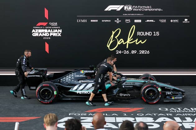 BAKU, AZERBAIJAN - SEPTEMBER 26: Mercedes AMG PETRONAS F1 Team F1 W17 George Russell of Great Britain after the F1 Grand Prix of Azerbaijan at Baku City Circuit on September 26, 2026 in Baku, Azerbaijan. (Photo by Qian Jun SPP-Paddocker) Copyright: xQianxJun SPP-Paddockerx Sportspressphoto_SPR240053