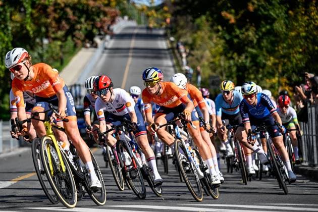 Dutch Demi Vollering is pictured in action during the elite women Road Race race (180,4 km) at the cycling World Championship, WM, Weltmeisterschaft in Montreal, Canada, Saturday 26 September 2026. The UCI road world championships are taking place from 20 to 27 September, in Montreal, Canada. JASPERxJACOBS  x187894778x