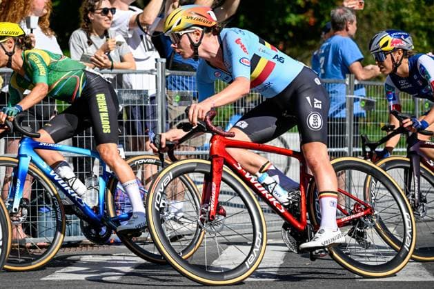 Belgian Lotte Kopecky is pictured in action during the elite women Road Race race (180,4 km) at the cycling World Championship, WM, Weltmeisterschaft in Montreal, Canada, Saturday 26 September 2026. The UCI road world championships are taking place from 20 to 27 September, in Montreal, Canada. JASPERxJACOBS  x187894767x
