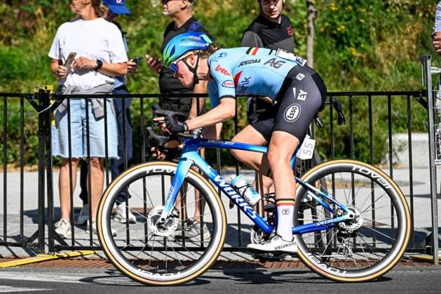Belgian Julie van de Velde is pictured in action during the elite women Road Race race (180,4 km) at the cycling World Championship, WM, Weltmeisterschaft in Montreal, Canada, Saturday 26 September 2026. The UCI road world championships are taking place from 20 to 27 September, in Montreal, Canada. JASPERxJACOBS  x187895900x