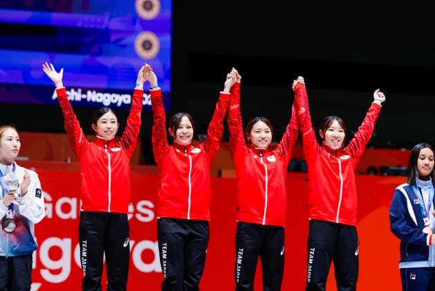Asian Games Aichi Nagoya 2026 in Nagoya, Japan Team Japan won the gold medal at the 20th Asian Games Aichi Nagoya 2026 women s gold medal fencing match between Republic of Korea VS Japan at the Aichi Sky Expo Hall in Nagoya, Japan, on September 26th, 2026. Nagoya Japan  Copyright: xMatrixxImagesx xSimonxBonnyx