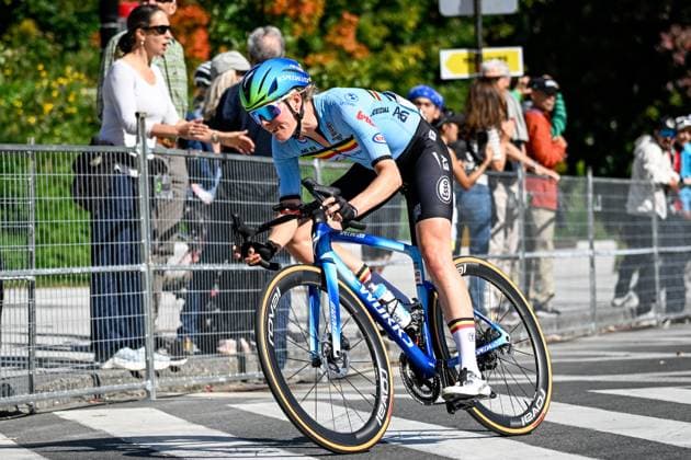 Belgian Julie van de Velde is pictured in action during the elite women Road Race race (180,4 km) at the cycling World Championship, WM, Weltmeisterschaft in Montreal, Canada, Saturday 26 September 2026. The UCI road world championships are taking place from 20 to 27 September, in Montreal, Canada. JASPERxJACOBS  x187895890x