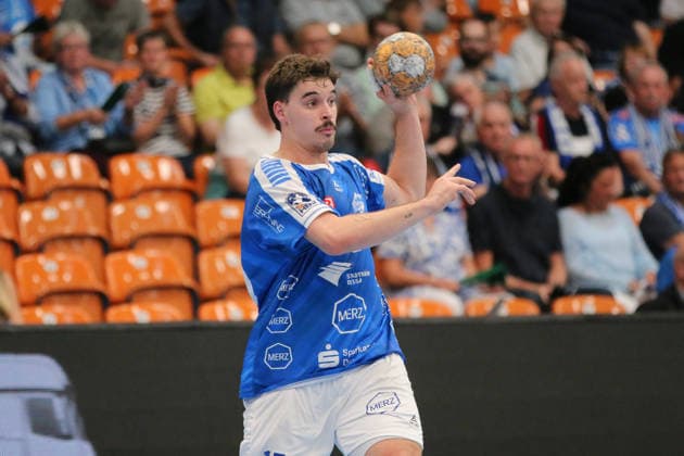 September 26, 2026 Men’s Handball 2026–2027, Handball Bundesliga 2, Matchday 5: Dessau Roßlauer HV 06 1 VfL Potsdam, Anhalt Arena, Dessau, Marcel Nowak, Dessau, 15, blue with the ball, Dessau Roßlau, Saxony-Anhalt, Germany