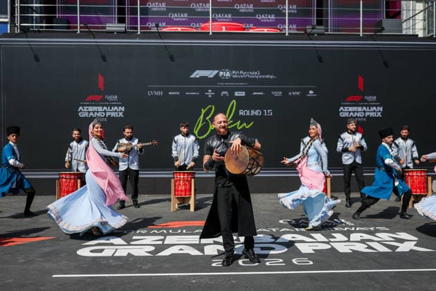 BAKU, AZERBAIJAN - SEPTEMBER 26: Azerbaijani musicians and dancers prior to the F1 Grand Prix of Azerbaijan at Baku City Circuit on September 26, 2026 in Baku, Azerbaijan. (Photo by Qian Jun SPP-Paddocker) Copyright: xQianxJun SPP-Paddockerx Sportspressphoto_SPR240092
