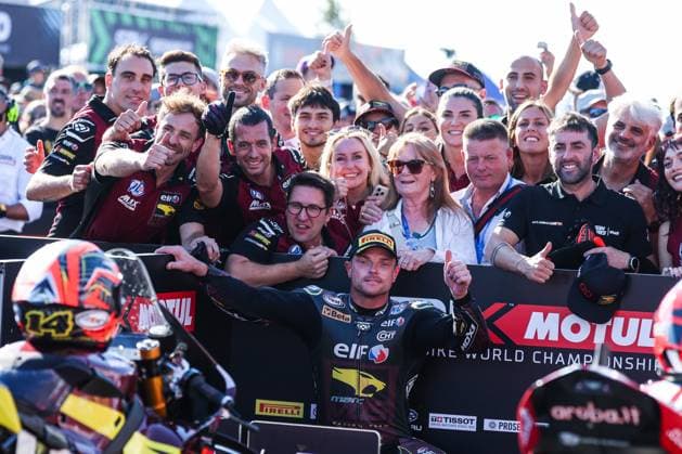 September 26, 2026, San Martino Del Lago, Cremona, Italy: Sam Lowes of ELF Marc VDS Racing Team with Ducati Panigale V4R celebrates the third place in Race 1 during Podium Race 1 of SBK Round 10 EICMA Italian Round. San Martino Del Lago Italy - ZUMAs197 20260926_aaa_s197_153 Copyright: xFabrizioxCarabellix