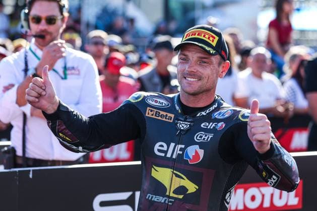 September 26, 2026, San Martino Del Lago, Cremona, Italy: Sam Lowes of ELF Marc VDS Racing Team with Ducati Panigale V4R celebrates the third place in Race 1 during Podium Race 1 of SBK Round 10 EICMA Italian Round. San Martino Del Lago Italy - ZUMAs197 20260926_aaa_s197_162 Copyright: xFabrizioxCarabellix