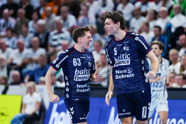 Goal celebration by Domen Novak, SG Flensburg Handewitt, 63 GER, THW Kiel vs. SG Flensburg Handewitt, Handball, 1st Bundesliga, Matchday 6, 2026–2027 Season, September 26, 2026, Germany, THW Kiel vs. SG Flensburg Handewitt, Handball, 1st Bundesliga, Matchday 6, 2026–2027 season, September 26, 2026, Kiel Copyright: xEibner-Pressefoto MarcelxvonxFehrnx EP_MFN