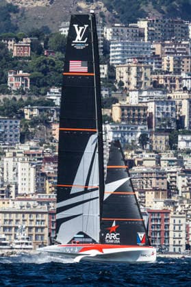 THE LOUIS VUITTON 38TH AMERICA™S CUP PRELIMINARY REGATTA, NAPLES American Racing Challenger Team USA competes on the second day of the preliminary regatta for the 38th Louis Vuitton America™s Cup in the Gulf of Naples, Campania, Italy, on September 26, 2026. The Naples preliminary regatta gives the competing teams their first opportunity to test their AC40 one-design yachts ahead of the 38th America™s Cup, which will be held in Naples in 2027. _BPH0827 Copyright: xAntonioxBalascox