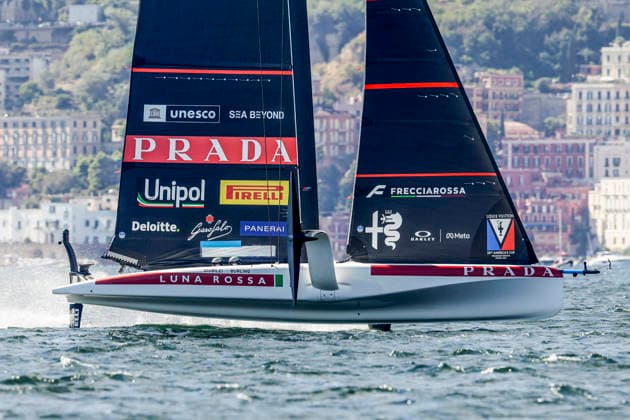 THE LOUIS VUITTON 38TH AMERICA™S CUP PRELIMINARY REGATTA, NAPLES Luna Rossa team competes on the second day of the preliminary regatta for the 38th Louis Vuitton America™s Cup in the Gulf of Naples, Campania, Italy, on September 26, 2026. The Naples preliminary regatta gives the competing teams their first opportunity to test their AC40 one-design yachts ahead of the 38th America™s Cup, which will be held in Naples in 2027. _BPH1687 Copyright: xAntonioxBalascox