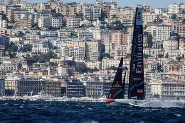 THE LOUIS VUITTON 38TH AMERICA™S CUP PRELIMINARY REGATTA, NAPLES Emirates team New Zeland competes on the second day of the preliminary regatta for the 38th Louis Vuitton America™s Cup in the Gulf of Naples, Campania, Italy, on September 26, 2026. The Naples preliminary regatta gives the competing teams their first opportunity to test their AC40 one-design yachts ahead of the 38th America™s Cup, which will be held in Naples in 2027. _BPH3248 Copyright: xAntonioxBalascox