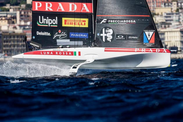 THE LOUIS VUITTON 38TH AMERICA™S CUP PRELIMINARY REGATTA, NAPLES Luna Rossa team competes on the second day of the preliminary regatta for the 38th Louis Vuitton America™s Cup in the Gulf of Naples, Campania, Italy, on September 26, 2026. The Naples preliminary regatta gives the competing teams their first opportunity to test their AC40 one-design yachts ahead of the 38th America™s Cup, which will be held in Naples in 2027. _BPH3445 Copyright: xAntonioxBalascox