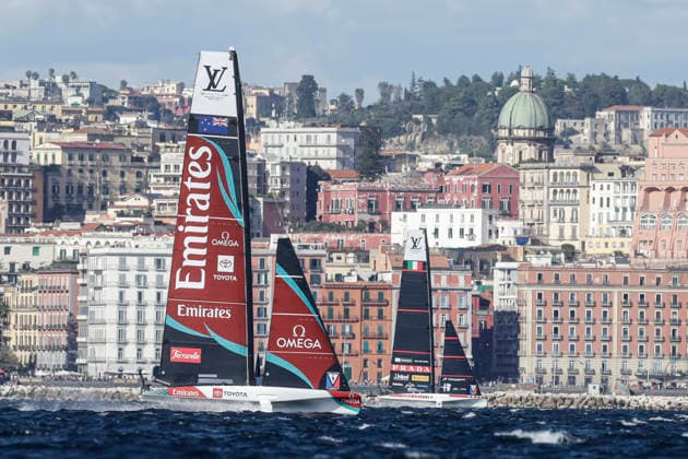 THE LOUIS VUITTON 38TH AMERICA™S CUP PRELIMINARY REGATTA, NAPLES Emirates team New Zeland competes on the second day of the preliminary regatta for the 38th Louis Vuitton America™s Cup in the Gulf of Naples, Campania, Italy, on September 26, 2026. The Naples preliminary regatta gives the competing teams their first opportunity to test their AC40 one-design yachts ahead of the 38th America™s Cup, which will be held in Naples in 2027. _BPH4605 Copyright: xAntonioxBalascox