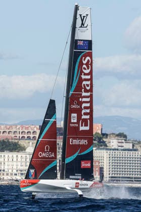 THE LOUIS VUITTON 38TH AMERICA™S CUP PRELIMINARY REGATTA, NAPLES Emirates team New Zeland competes on the second day of the preliminary regatta for the 38th Louis Vuitton America™s Cup in the Gulf of Naples, Campania, Italy, on September 26, 2026. The Naples preliminary regatta gives the competing teams their first opportunity to test their AC40 one-design yachts ahead of the 38th America™s Cup, which will be held in Naples in 2027. _BPH4833 Copyright: xAntonioxBalascox
