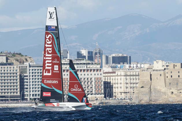 THE LOUIS VUITTON 38TH AMERICA™S CUP PRELIMINARY REGATTA, NAPLES Emirates team New Zeland competes on the second day of the preliminary regatta for the 38th Louis Vuitton America™s Cup in the Gulf of Naples, Campania, Italy, on September 26, 2026. The Naples preliminary regatta gives the competing teams their first opportunity to test their AC40 one-design yachts ahead of the 38th America™s Cup, which will be held in Naples in 2027. _BPH4911 Copyright: xAntonioxBalascox
