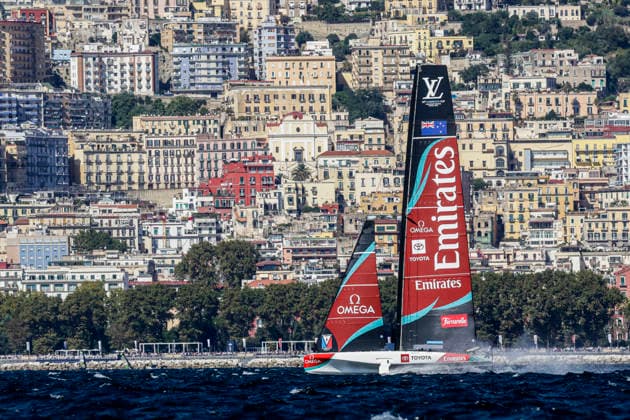 THE LOUIS VUITTON 38TH AMERICA™S CUP PRELIMINARY REGATTA, NAPLES Emirates team new Zealand competes on the second day of the preliminary regatta for the 38th Louis Vuitton America™s Cup in the Gulf of Naples, Campania, Italy, on September 26, 2026. The Naples preliminary regatta gives the competing teams their first opportunity to test their AC40 one-design yachts ahead of the 38th America™s Cup, which will be held in Naples in 2027. _BPH1121 Copyright: xAntonioxBalascox