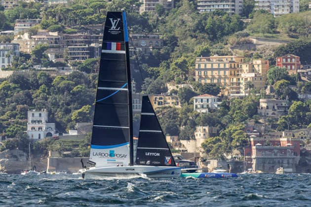 THE LOUIS VUITTON 38TH AMERICA™S CUP PRELIMINARY REGATTA, NAPLES La Roche-Posay Racing Team competes on the second day of the preliminary regatta for the 38th Louis Vuitton America™s Cup in the Gulf of Naples, Campania, Italy, on September 26, 2026. The Naples preliminary regatta gives the competing teams their first opportunity to test their AC40 one-design yachts ahead of the 38th America™s Cup, which will be held in Naples in 2027. _BPH1220 Copyright: xAntonioxBalascox