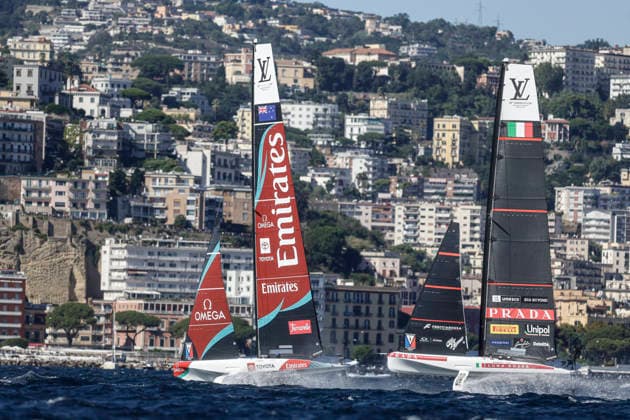 THE LOUIS VUITTON 38TH AMERICA™S CUP PRELIMINARY REGATTA, NAPLES Emirates team New Zeland and Luna Rossa team competes on the second day of the preliminary regatta for the 38th Louis Vuitton America™s Cup in the Gulf of Naples, Campania, Italy, on September 26, 2026. The Naples preliminary regatta gives the competing teams their first opportunity to test their AC40 one-design yachts ahead of the 38th America™s Cup, which will be held in Naples in 2027. _BPH3309 Copyright: xAntonioxBalascox