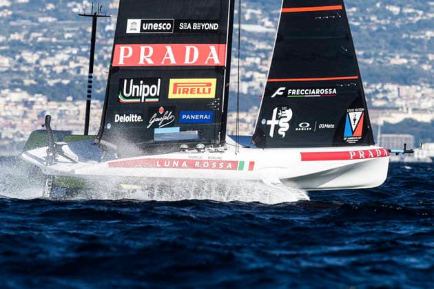 THE LOUIS VUITTON 38TH AMERICA™S CUP PRELIMINARY REGATTA, NAPLES Luna Rossa team competes on the second day of the preliminary regatta for the 38th Louis Vuitton America™s Cup in the Gulf of Naples, Campania, Italy, on September 26, 2026. The Naples preliminary regatta gives the competing teams their first opportunity to test their AC40 one-design yachts ahead of the 38th America™s Cup, which will be held in Naples in 2027. _BPH5165 Copyright: xAntonioxBalascox
