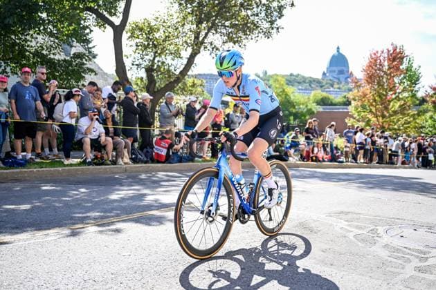 Belgian Julie van de Velde is pictured in action during the elite women Road Race race (180,4 km) at the cycling World Championship, WM, Weltmeisterschaft in Montreal, Canada, Saturday 26 September 2026. The UCI road world championships are taking place from 20 to 27 September, in Montreal, Canada. JASPERxJACOBS  x187900010x
