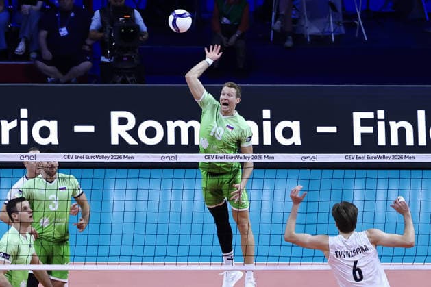 IPA89001447 - Spike by 19 Rok Mozi? (Slovenia) during the bronze medal match of the CEV Enel EuroVolley 2026 between Slovenia and Finland at the Unipol Forum in Milan, Italy, on September 26, 2026, during EuroVolley 2026 - Bronze Medal Match - Finland vs. Slovenia, CEV EuroVolley Men’s match in Assago (MI), Italy, September 26, 2026  Copyright: xValerioxOrigo IPAxSportx xx IPA89001447