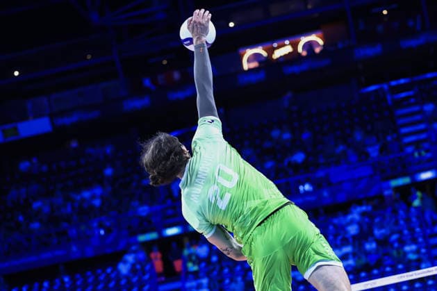 IPA89001452 - 20 Nik Mujanovic (Slovenia) serving during the Bronze Medal Match of the CEV Enel EuroVolley 2026 between Slovenia and Finland at the Unipol Forum in Milan, Italy, on September 26, 2026, during EuroVolley 2026 - Bronze Medal Match - Finland vs. Slovenia, CEV EuroVolley Men’s match in Assago (MI), Italy, September 26, 2026  Copyright: xValerioxOrigo IPAxSportx xx IPA89001452