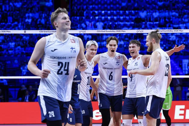 IPA89001437 - The joy of the Finnish players during the bronze medal match of the CEV Enel EuroVolley 2026 between Slovenia and Finland at the Unipol Forum in Milan, Italy, on September 26, 2026, during EuroVolley 2026 - Bronze Medal Match - Finland vs. Slovenia, CEV EuroVolley Men s match in Assago (MI), Italy, September 26, 2026  Copyright: xValerioxOrigo IPAxSportx xx IPA89001437
