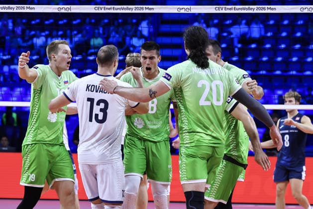 IPA89001456 - Celebrations by the Slovenian players during the bronze medal match of the CEV Enel EuroVolley 2026 between Slovenia and Finland at the Unipol Forum in Milan, Italy, on September 26, 2026, during EuroVolley 2026 - Bronze Medal Match - Finland vs. Slovenia, CEV EuroVolley Men s match in Assago (MI), Italy, September 26, 2026  Copyright: xValerioxOrigo IPAxSportx xx IPA89001456