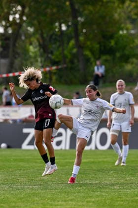 September 25, 2026, Soccer, 1st Round of the 2026–2027 DFB Women s Cup, SG 99 Andernach vs. SC Freiburg: Amira Arfaoui (17, SC Freiburg) and Narjiss Ahamad (6, SG 99 Andernach) battle for the ball