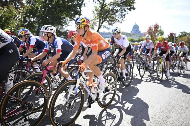 Dutch Demi Vollering is pictured in action during the elite women Road Race race (180,4 km) at the cycling World Championship, WM, Weltmeisterschaft in Montreal, Canada, Saturday 26 September 2026. The UCI road world championships are taking place from 20 to 27 September, in Montreal, Canada. JASPERxJACOBS  x187902590x