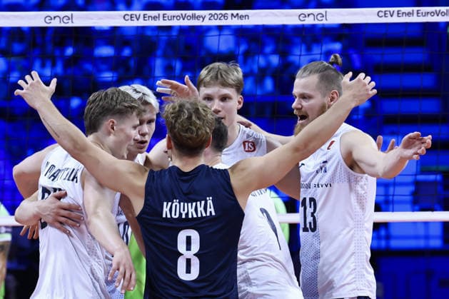 IPA89001463 - Celebrations by the Finnish players during the bronze medal match of the CEV Enel EuroVolley 2026 between Slovenia and Finland at the Unipol Forum in Milan, Italy, on September 26, 2026, during EuroVolley 2026 - Bronze Medal Match - Finland vs. Slovenia, CEV EuroVolley Men s match in Assago (MI), Italy, September 26, 2026  Copyright: xValerioxOrigo IPAxSportx xx IPA89001463