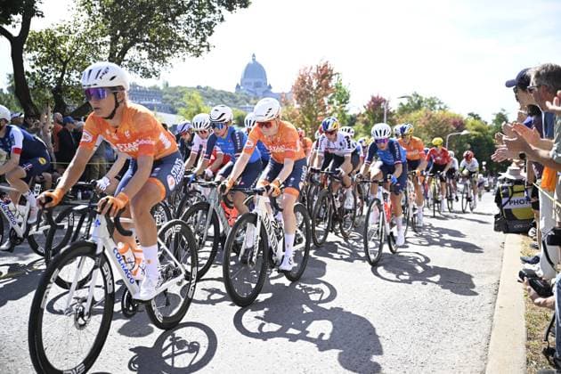 Dutch Puck Pieterse is pictured in action during the elite women Road Race race (180,4 km) at the cycling World Championship, WM, Weltmeisterschaft in Montreal, Canada, Saturday 26 September 2026. The UCI road world championships are taking place from 20 to 27 September, in Montreal, Canada. JASPERxJACOBS  x187902605x