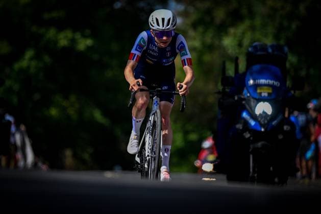 French Maeva Squiban is pictured in action during the elite women Road Race race (180,4 km) at the cycling World Championship, WM, Weltmeisterschaft in Montreal, Canada, Saturday 26 September 2026. The UCI road world championships are taking place from 20 to 27 September, in Montreal, Canada. JASPERxJACOBS  x187903783x