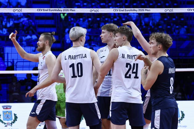VOLLEYBALL - CEV Men s Eurovolley - Eurovolley 2026 - Bronze Medal Match - Finland vs. Slovenia Photo by IPA ABACAPRESS.COM89001428 - Finland s players during the bronze medal match of the CEV Enel EuroVolley 2026 between Slovenia and Finland at the Unipol Forum in Milan, Italy, on September 26, 2026, during EuroVolley 2026 - Bronze Medal Match - Finland vs. Slovenia, CEV EuroVolley Men s match in Assago (MI), Italy, September 26, 2026 Assago (MI) Italy  Copyright: xIPAxSport ABACAx