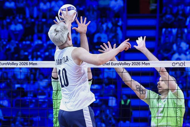 VOLLEYBALL - CEV Men s Eurovolley - Eurovolley 2026 - Bronze Medal Match - Finland vs. Slovenia Photo by IPA ABACAPRESS.COM89001435 - Attack by 10 Luka Marttila (Finland) during the bronze medal match of the CEV Enel EuroVolley 2026 between Slovenia and Finland at the Unipol Forum in Milan, Italy, on September 26, 2026, during EuroVolley 2026 - Bronze Medal Match - Finland vs. Slovenia, CEV EuroVolley Men’s match in Assago (MI), Italy, September 26, 2026 Assago (MI) Italy  Copyright: xIPAxSport ABACAx