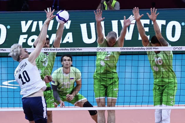 VOLLEYBALL - CEV Men s Eurovolley - Eurovolley 2026 - Bronze Medal Match - Finland vs. Slovenia Photo by IPA ABACAPRESS.COM89001446 - Attack by 10 Luka Marttila (Finland) during the bronze medal match of the CEV Enel EuroVolley 2026 between Slovenia and Finland at the Unipol Forum in Milan, Italy, on September 26, 2026, during EuroVolley 2026 - Bronze Medal Match - Finland vs. Slovenia, CEV EuroVolley Men s match in Assago (MI), Italy, September 26, 2026 Assago (MI) Italy  Copyright: xIPAxSport ABACAx