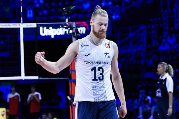 VOLLEYBALL - CEV Men s Eurovolley - Eurovolley 2026 - Bronze Medal Match - Finland vs. Slovenia Photo by IPA ABACAPRESS.COM89001434 - Joonas Jokela ( 13) of Finland celebrates during the bronze medal match of the CEV Enel EuroVolley 2026 between Slovenia and Finland at the Unipol Forum in Milan, Italy, on September 26, 2026, during EuroVolley 2026 - Bronze Medal Match - Finland vs. Slovenia, CEV EuroVolley Men’s match in Assago (MI), Italy, September 26, 2026 Assago (MI) Italy  Copyright: xIPAxSport ABACAx