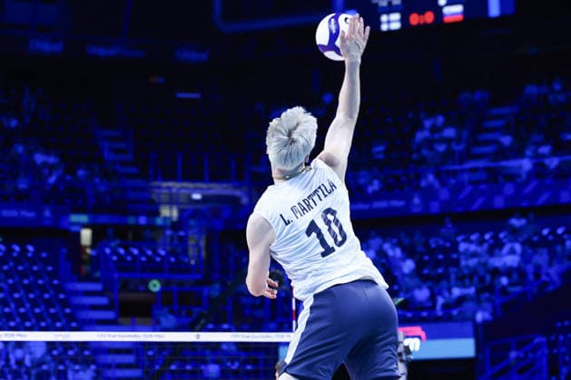 VOLLEYBALL - CEV Men s Eurovolley - Eurovolley 2026 - Bronze Medal Match - Finland vs. Slovenia Photo by IPA ABACAPRESS.COM89001448 - 10 Luka Marttila (Finland) serving during the bronze medal match of the CEV Enel EuroVolley 2026 between Slovenia and Finland at the Unipol Forum in Milan, Italy, on September 26, 2026, during EuroVolley 2026 - Bronze Medal Match - Finland vs. Slovenia, CEV EuroVolley Men’s match in Assago (MI), Italy, September 26, 2026 Assago (MI) Italy  Copyright: xIPAxSport ABACAx