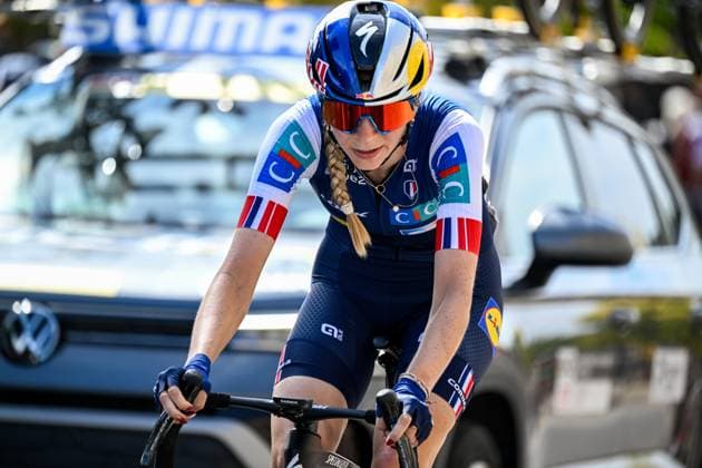 French Maeva Squiban is pictured in action during the elite women Road Race race (180,4 km) at the cycling World Championship, WM, Weltmeisterschaft in Montreal, Canada, Saturday 26 September 2026. The UCI road world championships are taking place from 20 to 27 September, in Montreal, Canada. JASPERxJACOBS  x187903751x