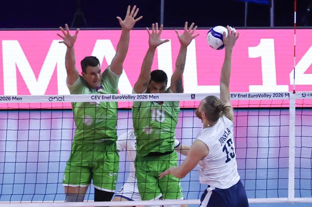 VOLLEYBALL - CEV Men s Eurovolley - Eurovolley 2026 - Bronze Medal Match - Finland vs. Slovenia Photo by IPA ABACAPRESS.COM89001457 - Attack by 13 Joonas Jokela (Finland) during the bronze medal match of the CEV Enel EuroVolley 2026 between Slovenia and Finland at the Unipol Forum in Milan, Italy, on September 26, 2026, during EuroVolley 2026 - Bronze Medal Match - Finland vs. Slovenia, CEV EuroVolley Men s match in Assago (MI), Italy, September 26, 2026 Assago (MI) Italy  Copyright: xIPAxSport ABACAx