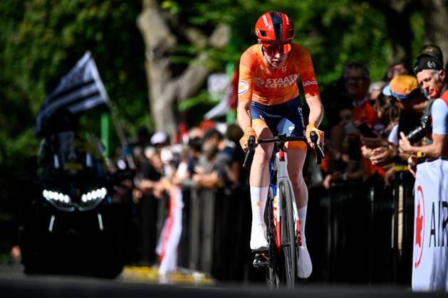 Dutch Riejanne Markus is pictured in action during the elite women Road Race race (180,4 km) at the cycling World Championship, WM, Weltmeisterschaft in Montreal, Canada, Saturday 26 September 2026. The UCI road world championships are taking place from 20 to 27 September, in Montreal, Canada. JASPERxJACOBS  x187903967x