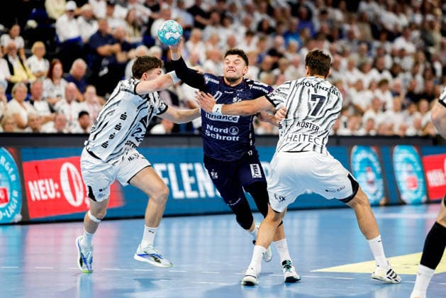 Kiel, September 26, 2026; Handball, 2026–27 Bundesliga 1, THW Kiel vs. SG Flensburg-Handewitt; Rasmus Ankermann (THW Kiel), 22; Marko Grgic (SG Flensburg-Handewitt), 17; Julian Köster (THW Kiel), 7