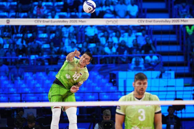IPA89002464 - Klemen Cebulj (SLO) during Eurovolley 2026—Bronze Medal Match—Finland vs. Slovenia, CEV Eurovolley Men s match in Assago (MI), Italy, September 26, 2026  Copyright: xSilvanoxMarcoxCesario IPAxSportx xx IPA89002464