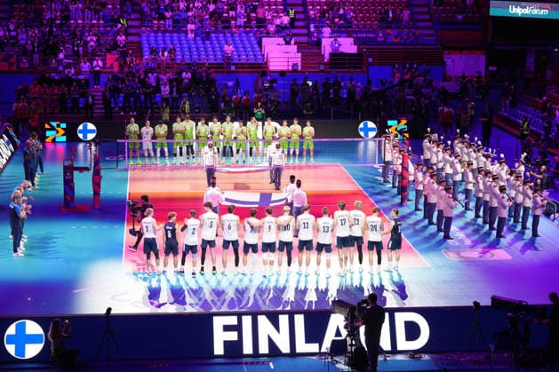 IPA89002466 - Lineup (FIN) and Lineup (SLO) during Eurovolley 2026 - Bronze Medal Match - Finland vs. Slovenia, CEV Eurovolley Men s match in Assago (MI), Italy, September 26, 2026  Copyright: xSilvanoxMarcoxCesario IPAxSportx xx IPA89002466