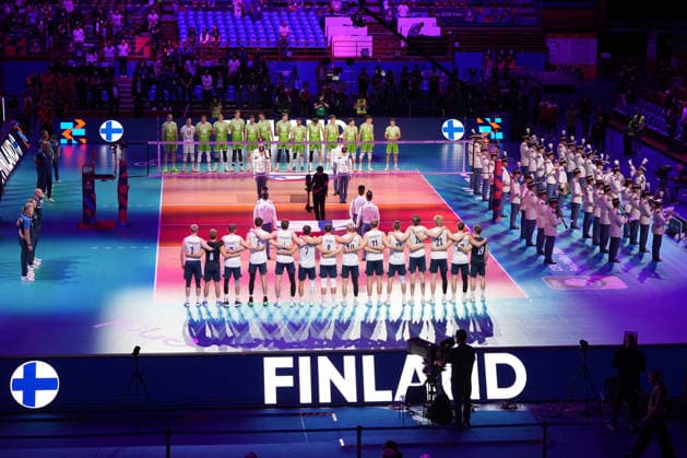IPA89002468 - Lineup (FIN) and Lineup (SLO) during Eurovolley 2026 - Bronze Medal Match - Finland vs. Slovenia, CEV Eurovolley Men s match in Assago (MI), Italy, September 26, 2026  Copyright: xSilvanoxMarcoxCesario IPAxSportx xx IPA89002468